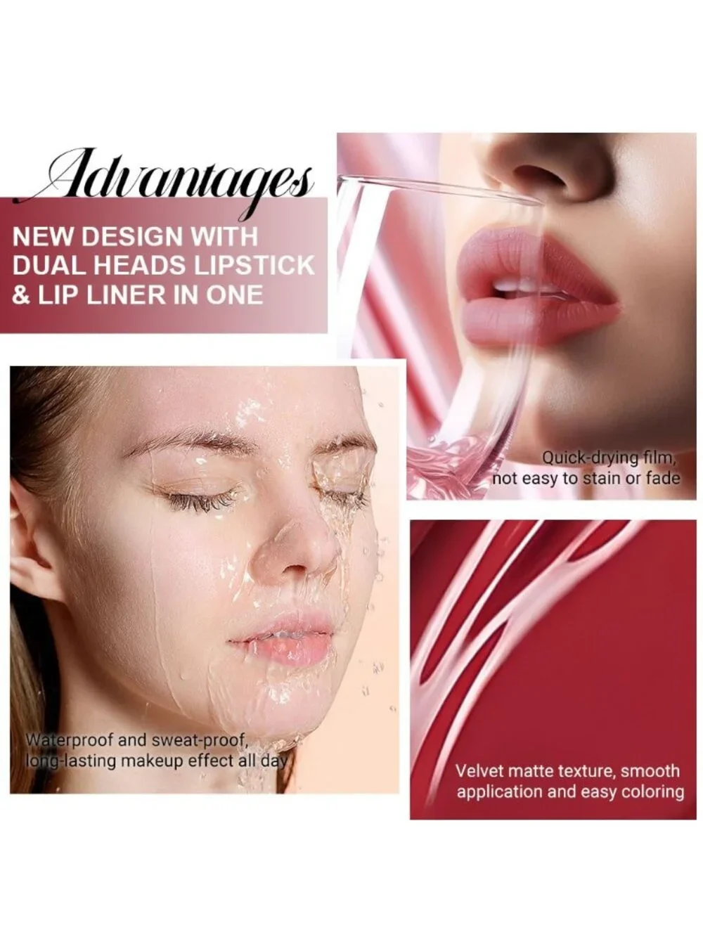 39#-Cranberry Red-New 2-in-1 Waterproof Long Lasting Double-Ended Liquid Lipstic